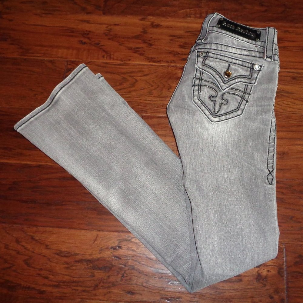 NEW! Rock Revival 25x32.5" CELINE Gray Wash Boot Cut Denim Jeans